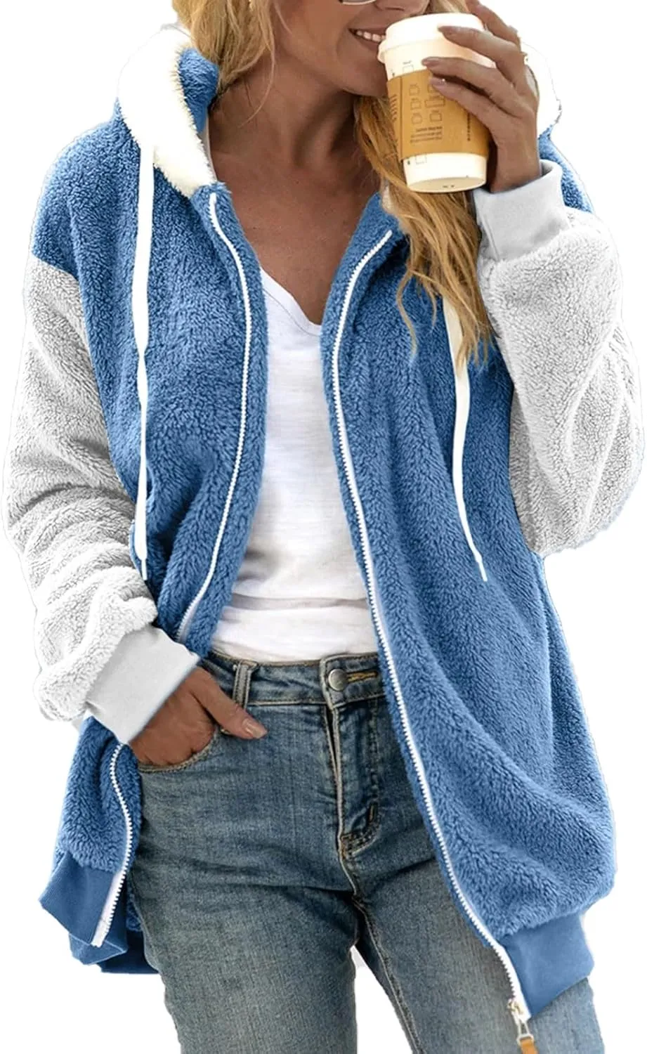 QWENTMTNTY Fuzzy Jackets for Women Zip Up Dressy Winter Coat Comfort Jackets Winter Jackets Plus Size Fleece Lined Jacket