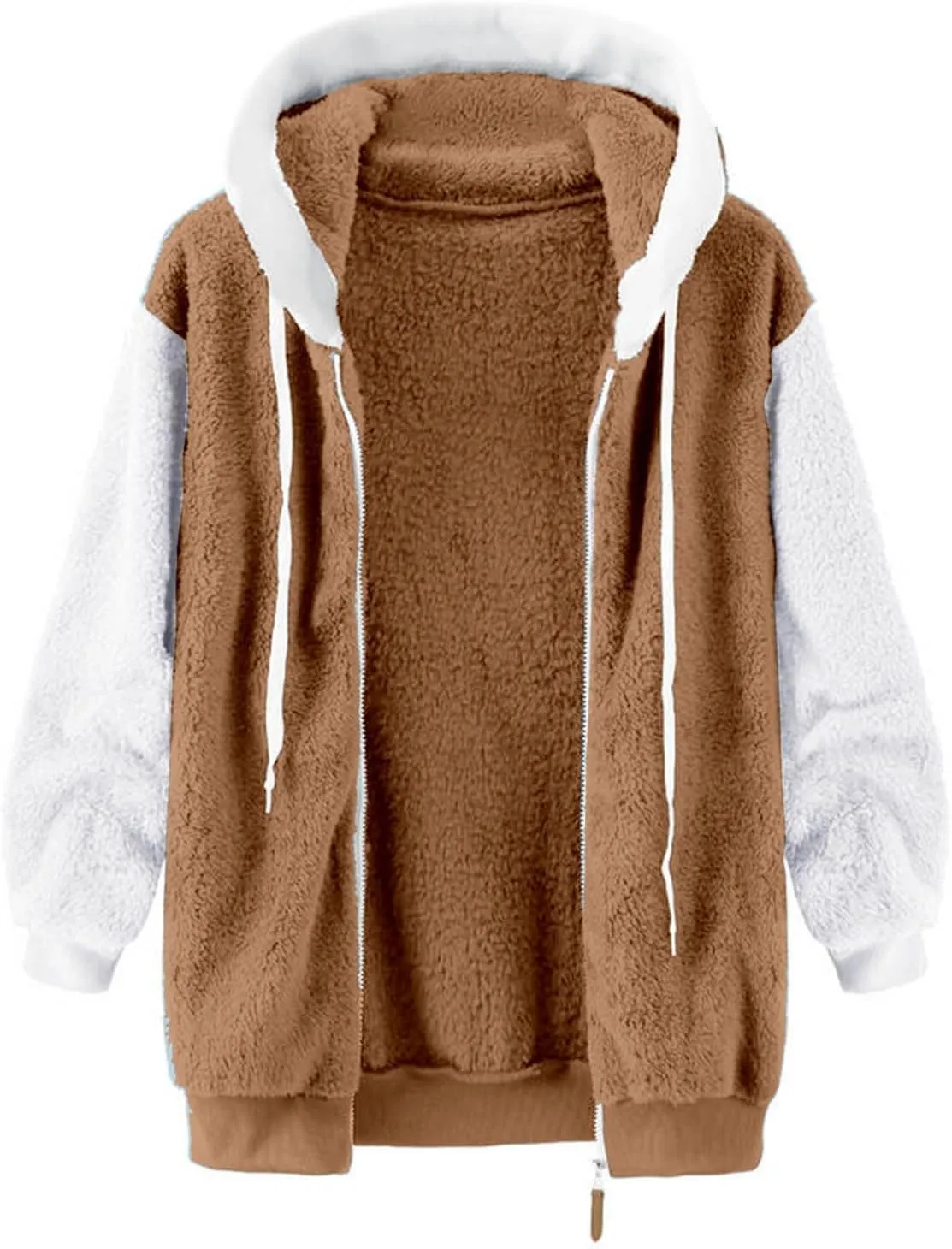 QWENTMTNTY Fuzzy Jackets for Women Zip Up Dressy Winter Coat Comfort Jackets Winter Jackets Plus Size Fleece Lined Jacket
