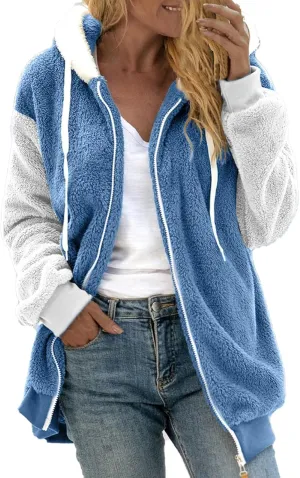 QWENTMTNTY Fuzzy Jackets for Women Zip Up Dressy Winter Coat Comfort Jackets Winter Jackets Plus Size Fleece Lined Jacket