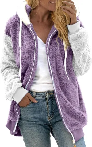 QWENTMTNTY Fuzzy Jackets for Women Zip Up Dressy Winter Coat Comfort Jackets Winter Jackets Plus Size Fleece Lined Jacket