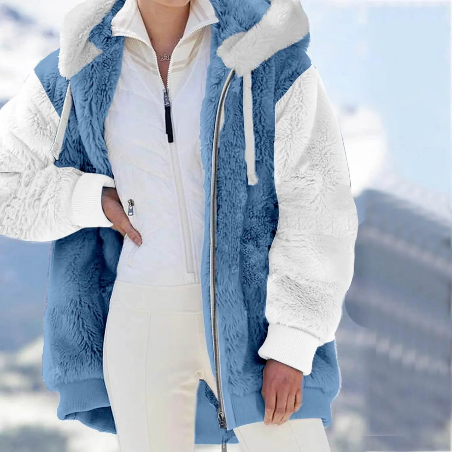 QWENTMTNTY Fuzzy Jackets for Women Zip Up Dressy Winter Coat Comfort Jackets Winter Jackets Plus Size Fleece Lined Jacket