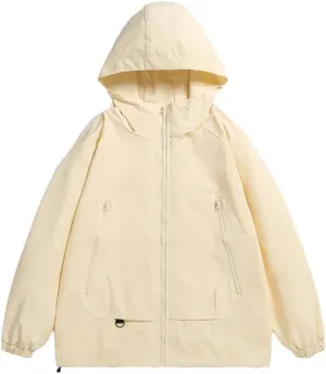 Rfmfkkg Men Solid Color Zipper Jackets Loose Hooded Jackets Windbreaker Coat Streetwear Outdoor