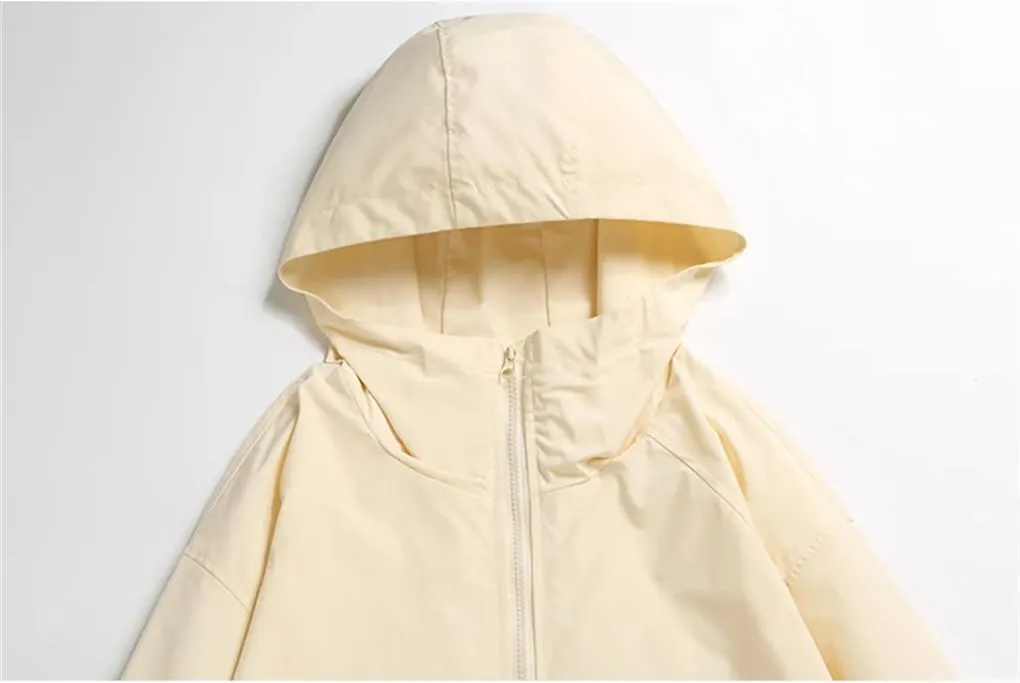 Rfmfkkg Men Solid Color Zipper Jackets Loose Hooded Jackets Windbreaker Coat Streetwear Outdoor
