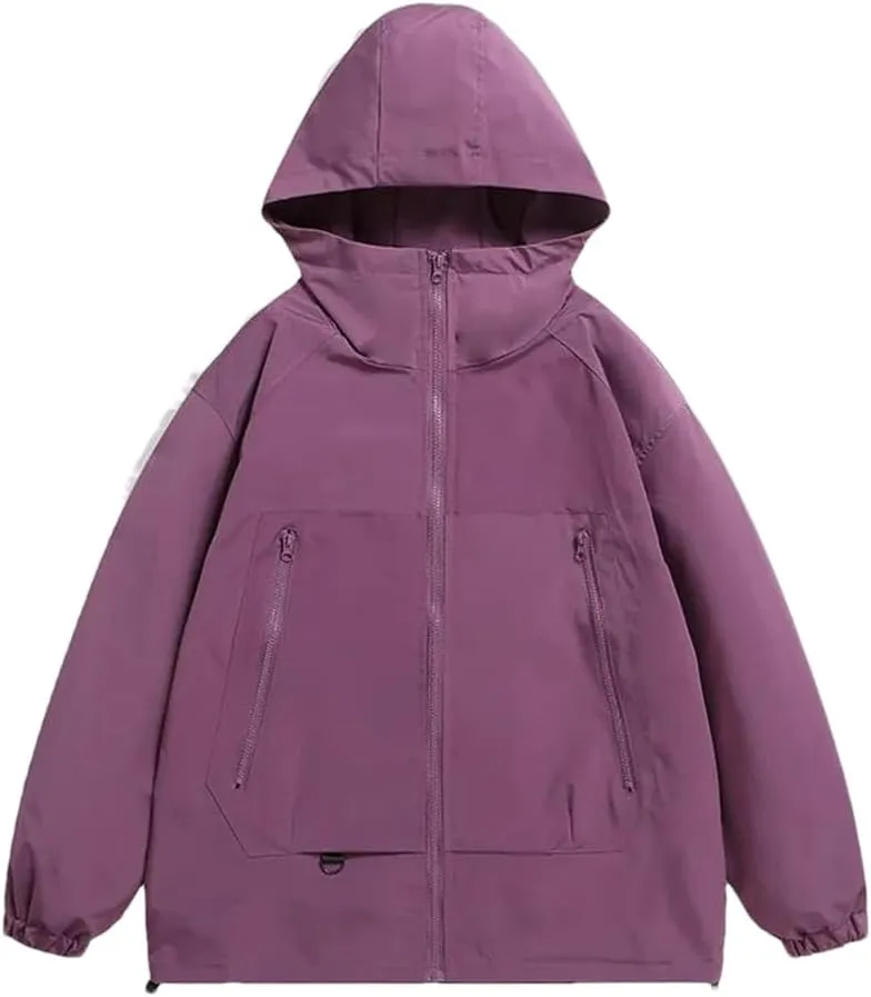 Rfmfkkg Men Solid Color Zipper Jackets Loose Hooded Jackets Windbreaker Coat Streetwear Outdoor