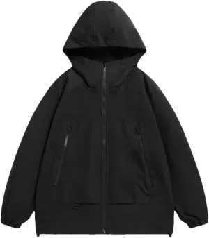 Rfmfkkg Men Solid Color Zipper Jackets Loose Hooded Jackets Windbreaker Coat Streetwear Outdoor