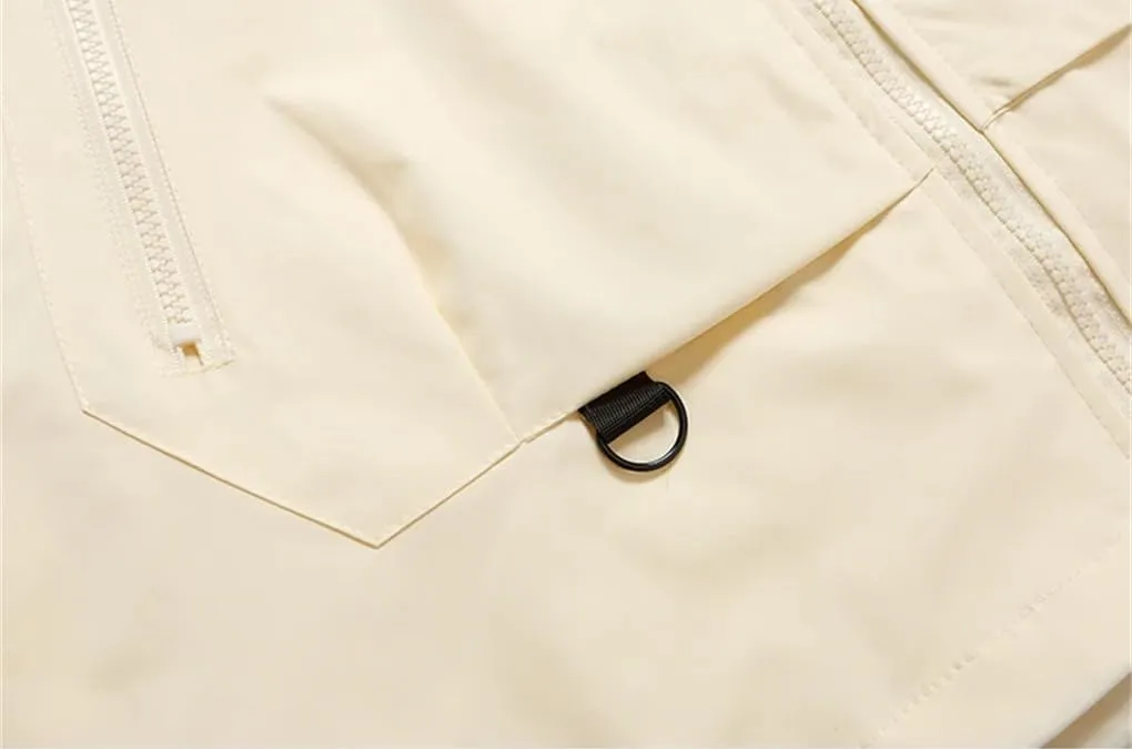 Rfmfkkg Men Solid Color Zipper Jackets Loose Hooded Jackets Windbreaker Coat Streetwear Outdoor
