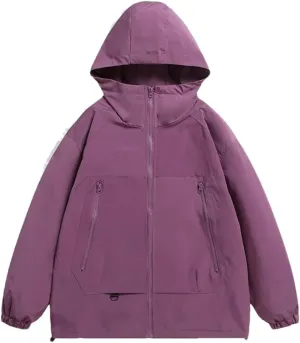 Rfmfkkg Men Solid Color Zipper Jackets Loose Hooded Jackets Windbreaker Coat Streetwear Outdoor