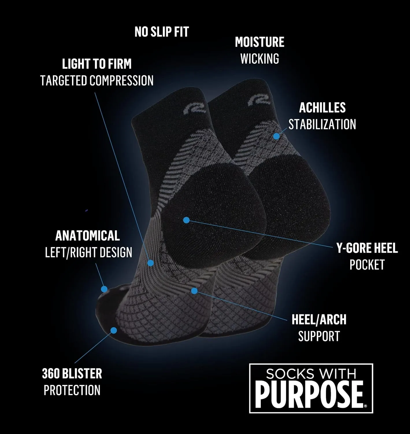 Road Runner Sports R-Gear OS1st Plantar Fasciitis No Show Socks for Men and Women (2 Pairs)
