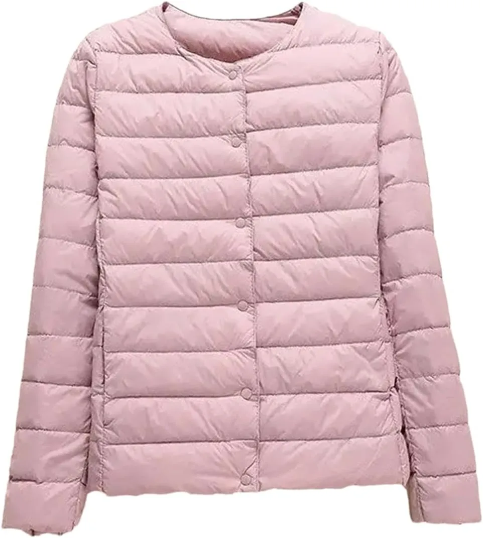 SaoBiiu Women Winter Coat Ultra Light Ollarless Down Jackets Portable Crew Neck Puffer Jackets
