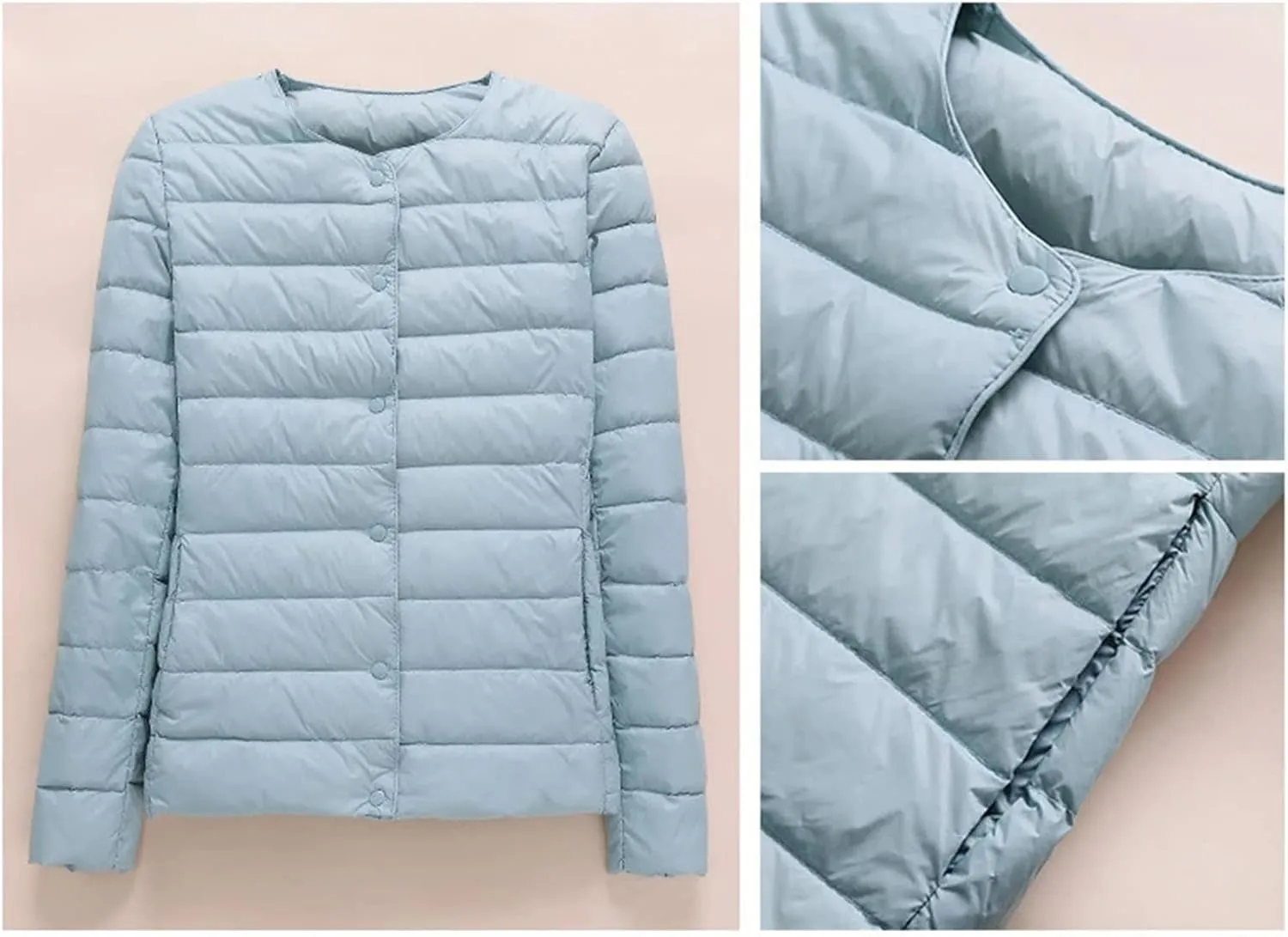 SaoBiiu Women Winter Coat Ultra Light Ollarless Down Jackets Portable Crew Neck Puffer Jackets