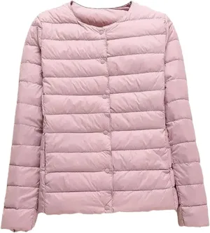 SaoBiiu Women Winter Coat Ultra Light Ollarless Down Jackets Portable Crew Neck Puffer Jackets