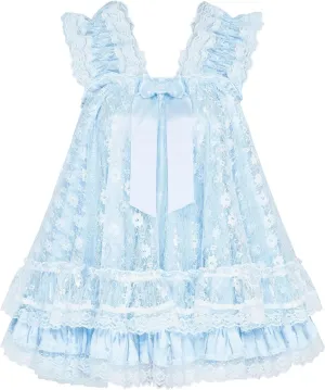 Satini Lingerie Satin Sissy Babydoll Ruffles Frilly Lace Nightie Negligee Cosplay Nightwear Dress