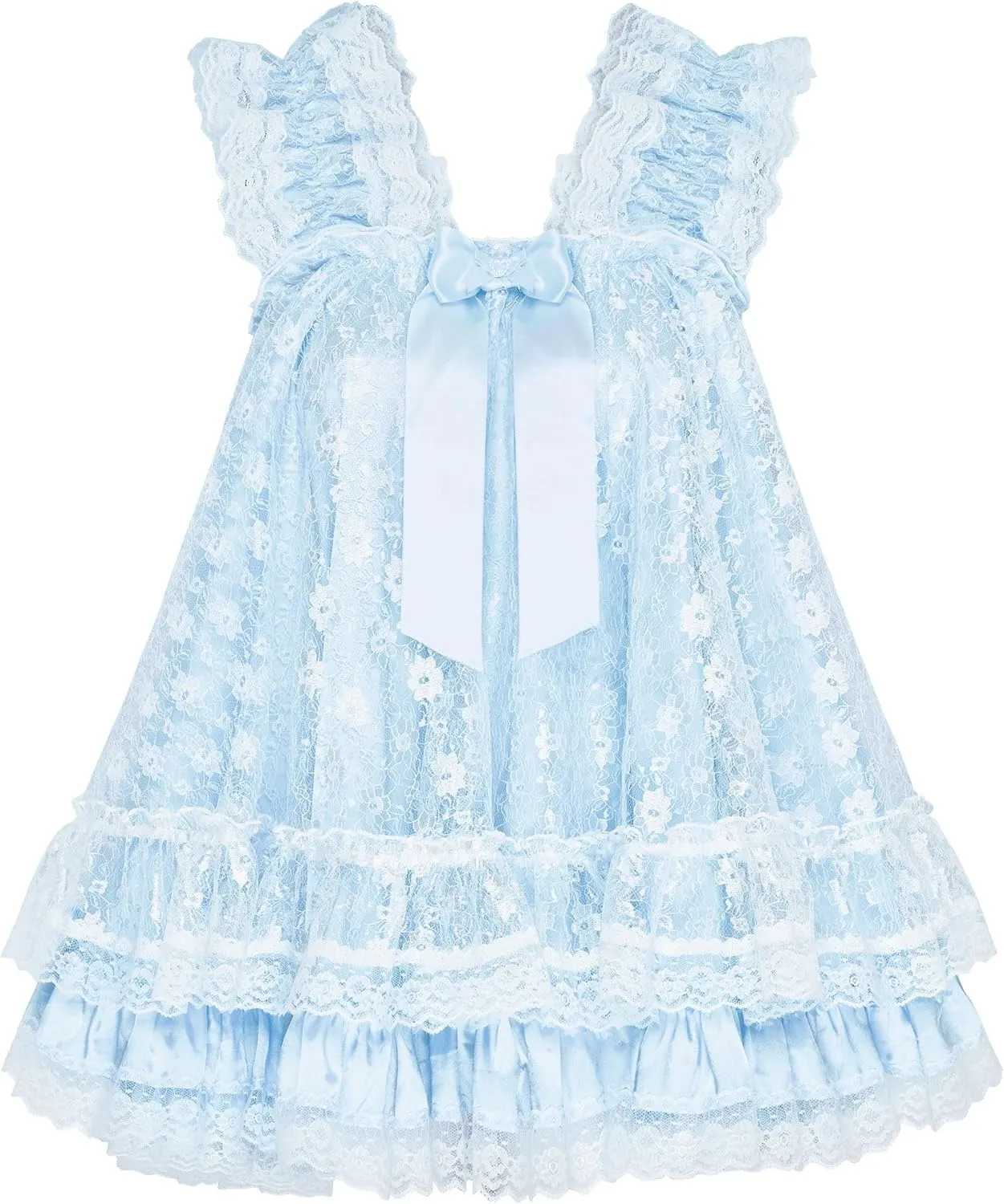 Satini Lingerie Satin Sissy Babydoll Ruffles Frilly Lace Nightie Negligee Cosplay Nightwear Dress