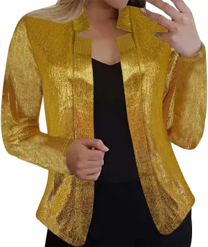 Sequin Blazer for Women Sparkly Sequin Jacket Crop Long Sleeve Lapel Open Front Shimmer Glitter Sequin Cardigan
