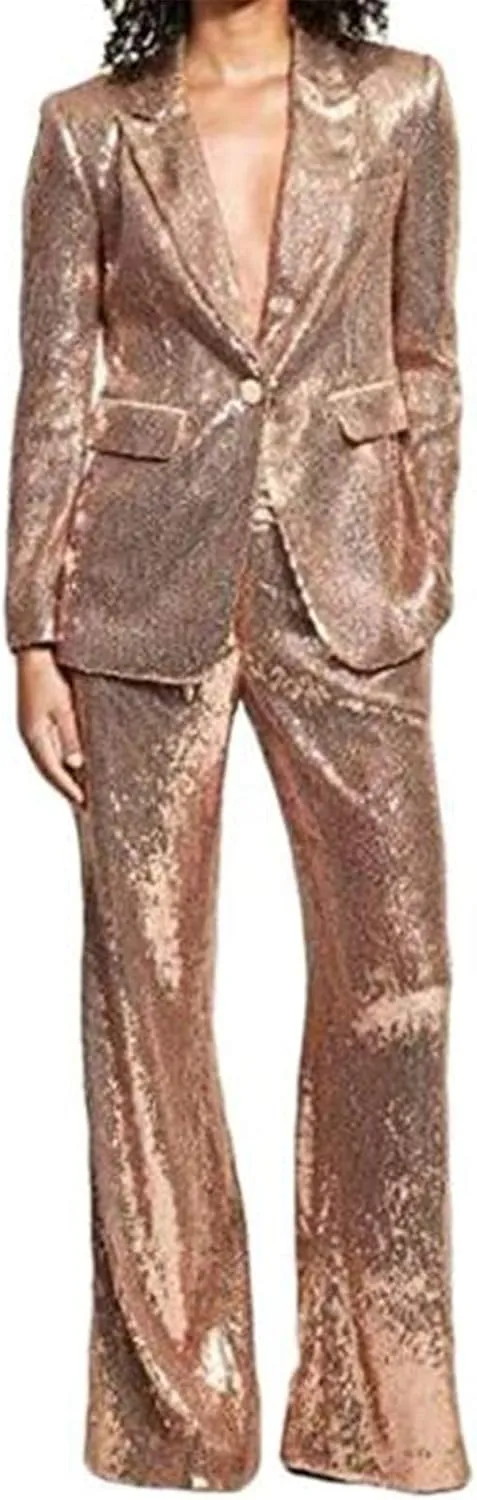 Sequins Women Suits Set Blazer Ladies Wedding Tuxedos Party Wear Suits