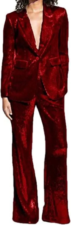 Sequins Women Suits Set Blazer Ladies Wedding Tuxedos Party Wear Suits