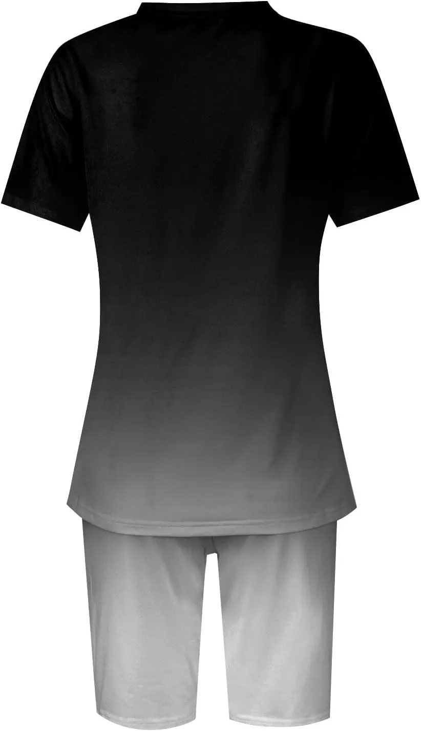Sets for Women Clothing Two Piece Summer Workout Hiking Outfit V Neck T-Shirts Biker Shorts Workout Tracksuit