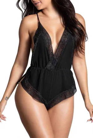 Sexy Lingerie for Women Teddy Lace Bodysuit Deep V-Neck Halter Sleepwear Sheer Mesh One Piece Babydoll Pajamas