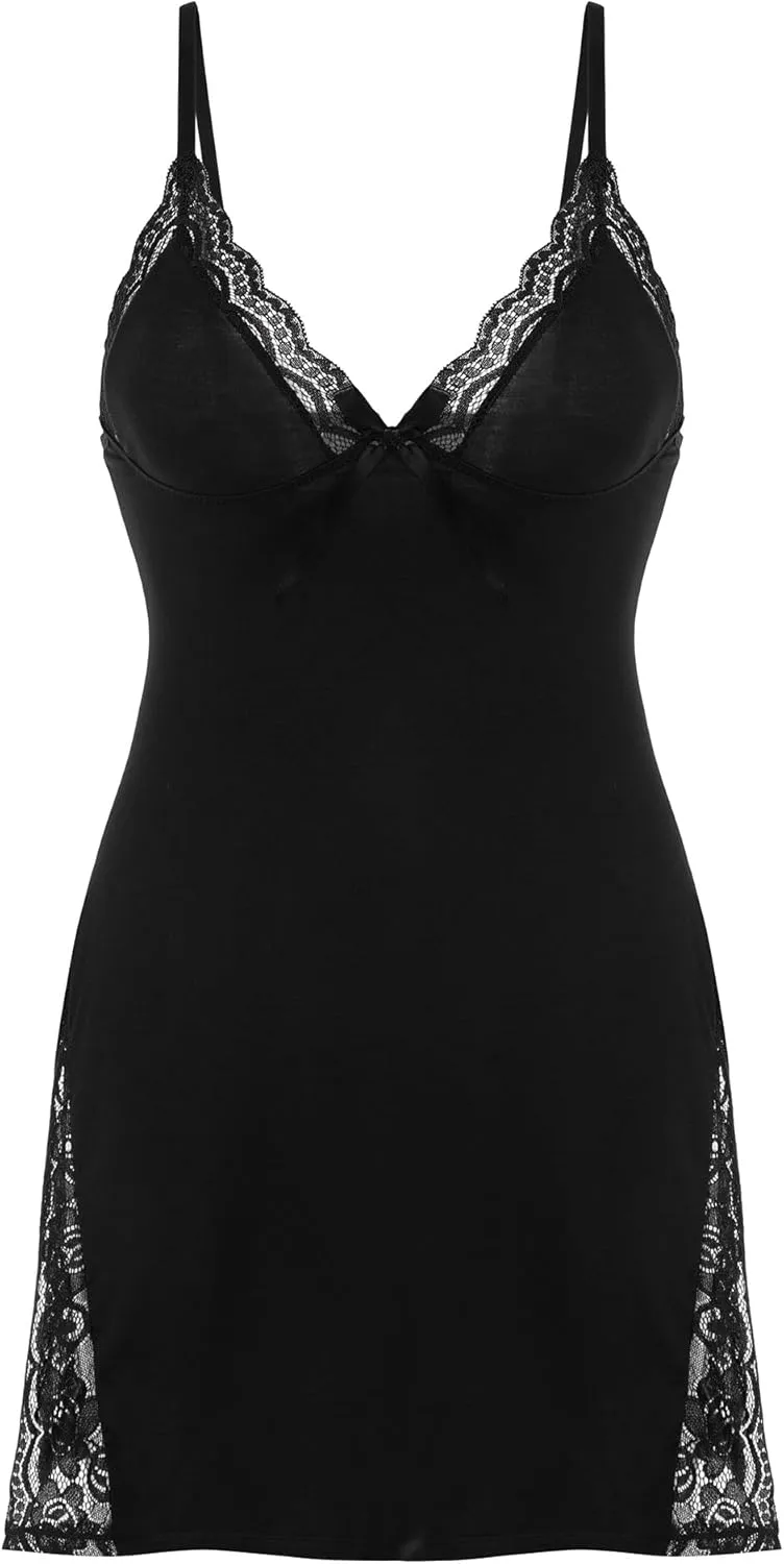 Sexy Women's Lingerie Modal Nightwear Spaghetti Strap Nightgown Babydoll Chemise