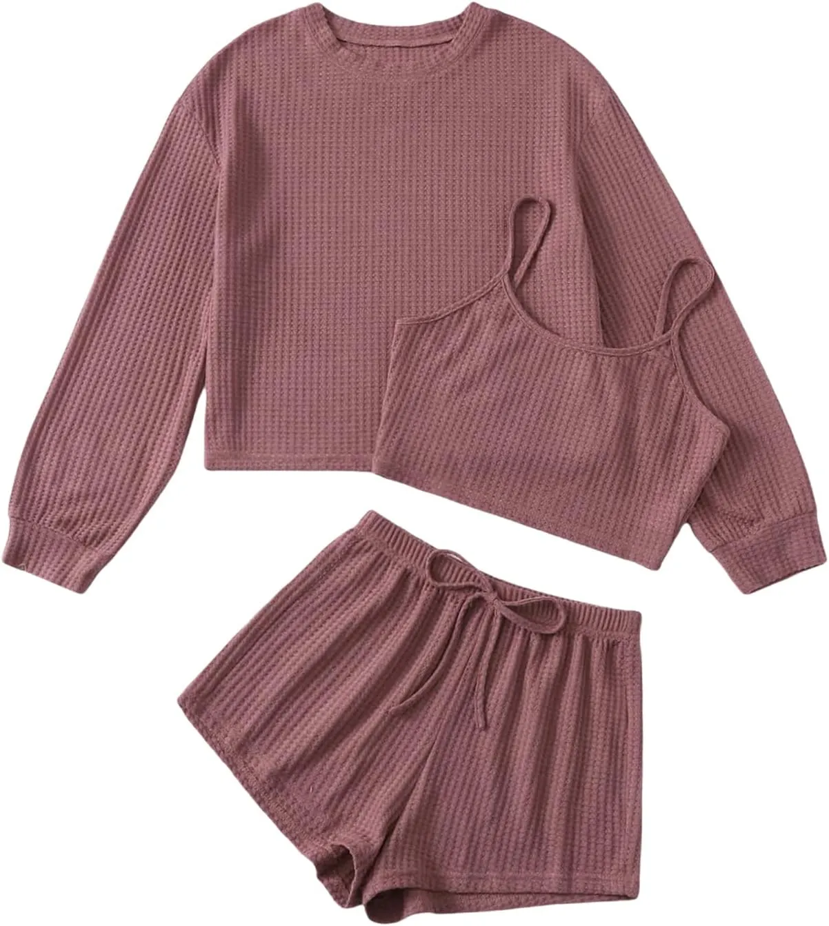 SHENHE Women's Pajama Sets Sleepwear 3 Piece Ribbed Knit Cami Top and Shorts Lounge Sets Outfits Set with Tee