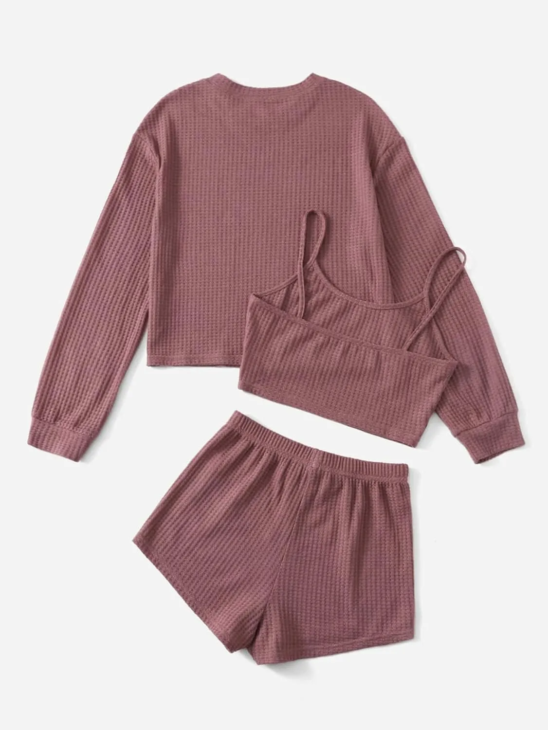 SHENHE Women's Pajama Sets Sleepwear 3 Piece Ribbed Knit Cami Top and Shorts Lounge Sets Outfits Set with Tee