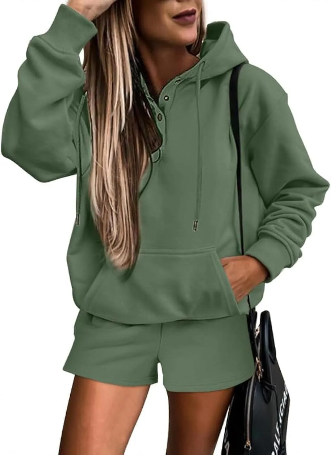 SHEWIN Women 2 Piece Outfits Sweatsuit Lounge Sets Oversized Hoodie Sweatshirt Shorts Tracksuit Set
