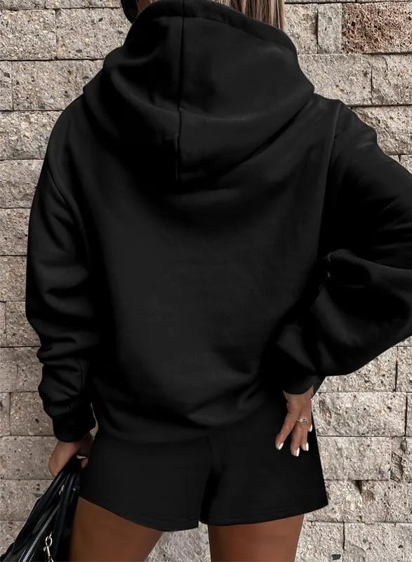 SHEWIN Women 2 Piece Outfits Sweatsuit Lounge Sets Oversized Hoodie Sweatshirt Shorts Tracksuit Set