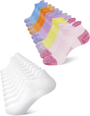 SIXDAYSOX 5 Pairs Thin Cotton Ankle Socks Womens and 5 Pairs Thick Cushioned Running Womens Ankle Socks 6-9