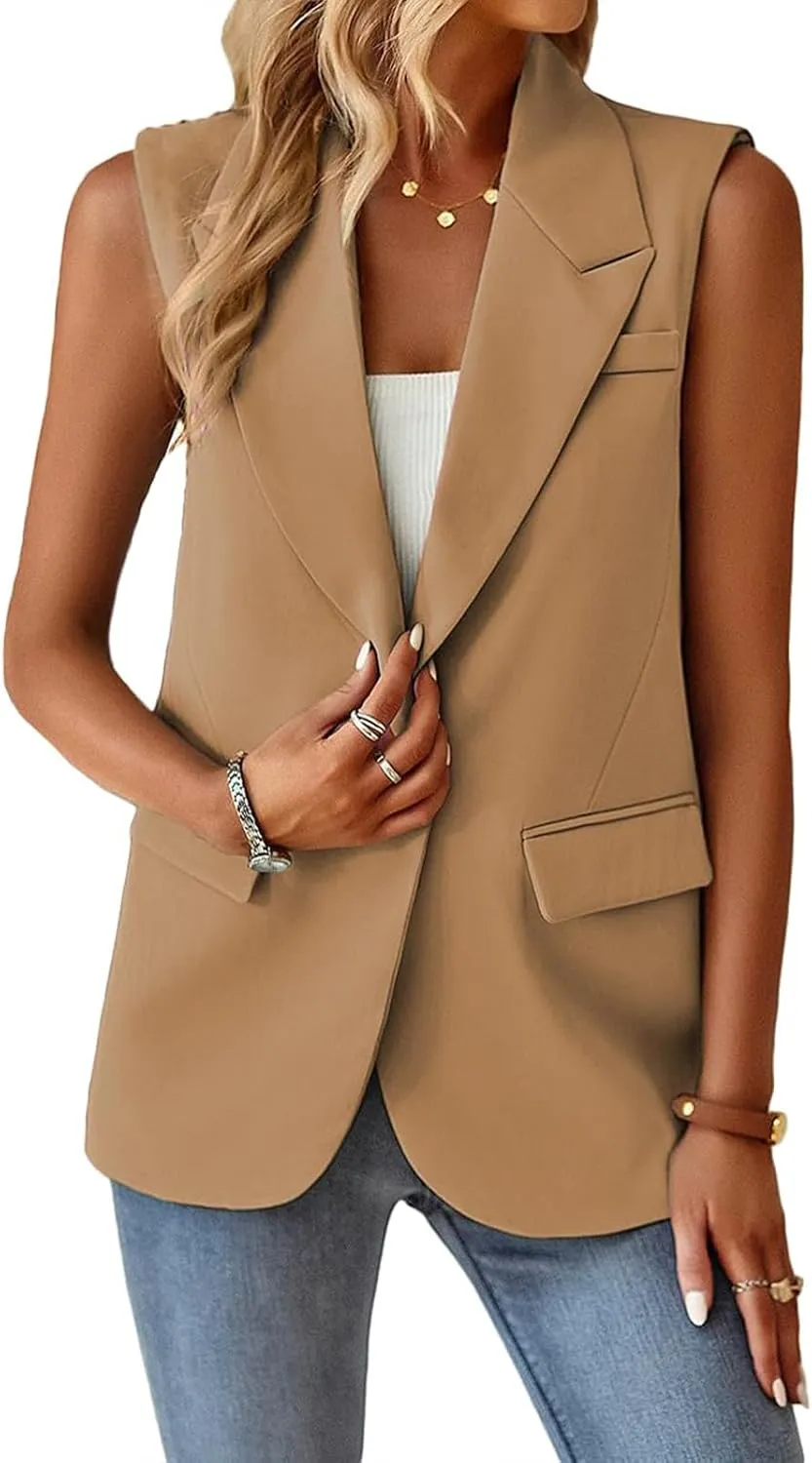 Sleeveless Blazer Vest for Women Business Casual Outfits Work Suit Vests Tops Fashion Blazer Waistcoat with Pockets