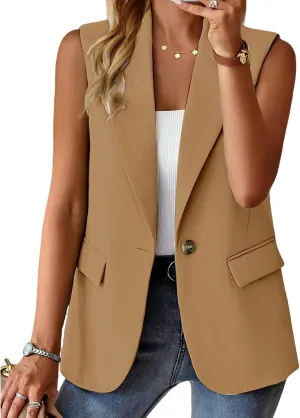 Sleeveless Blazer Vest for Women Business Casual Outfits Work Suit Vests Tops Fashion Blazer Waistcoat with Pockets