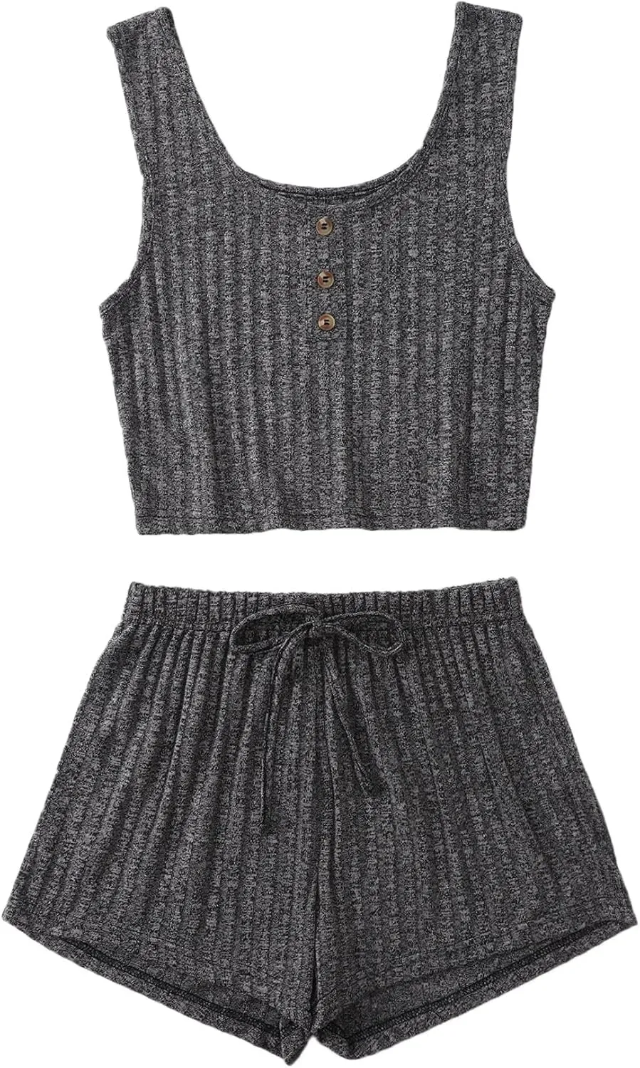 SOLY HUX Women's Button Front Ribbed Knit Tank Top and Shorts Pajama Set Sleepwear Lounge Sets