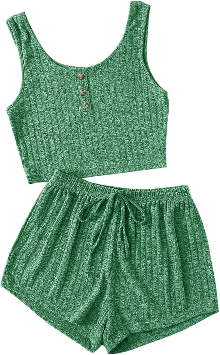 SOLY HUX Women's Button Front Ribbed Knit Tank Top and Shorts Pajama Set Sleepwear Lounge Sets