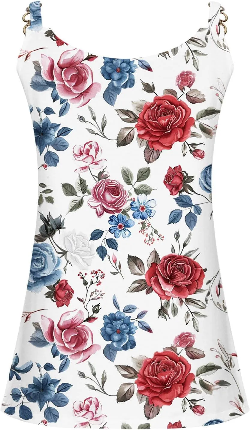 Spaghetti Strap Tank Tops for Women Sexy V Neck Loose Casual Sleeveless Shirts Floral Print Lightweight Basic Tees