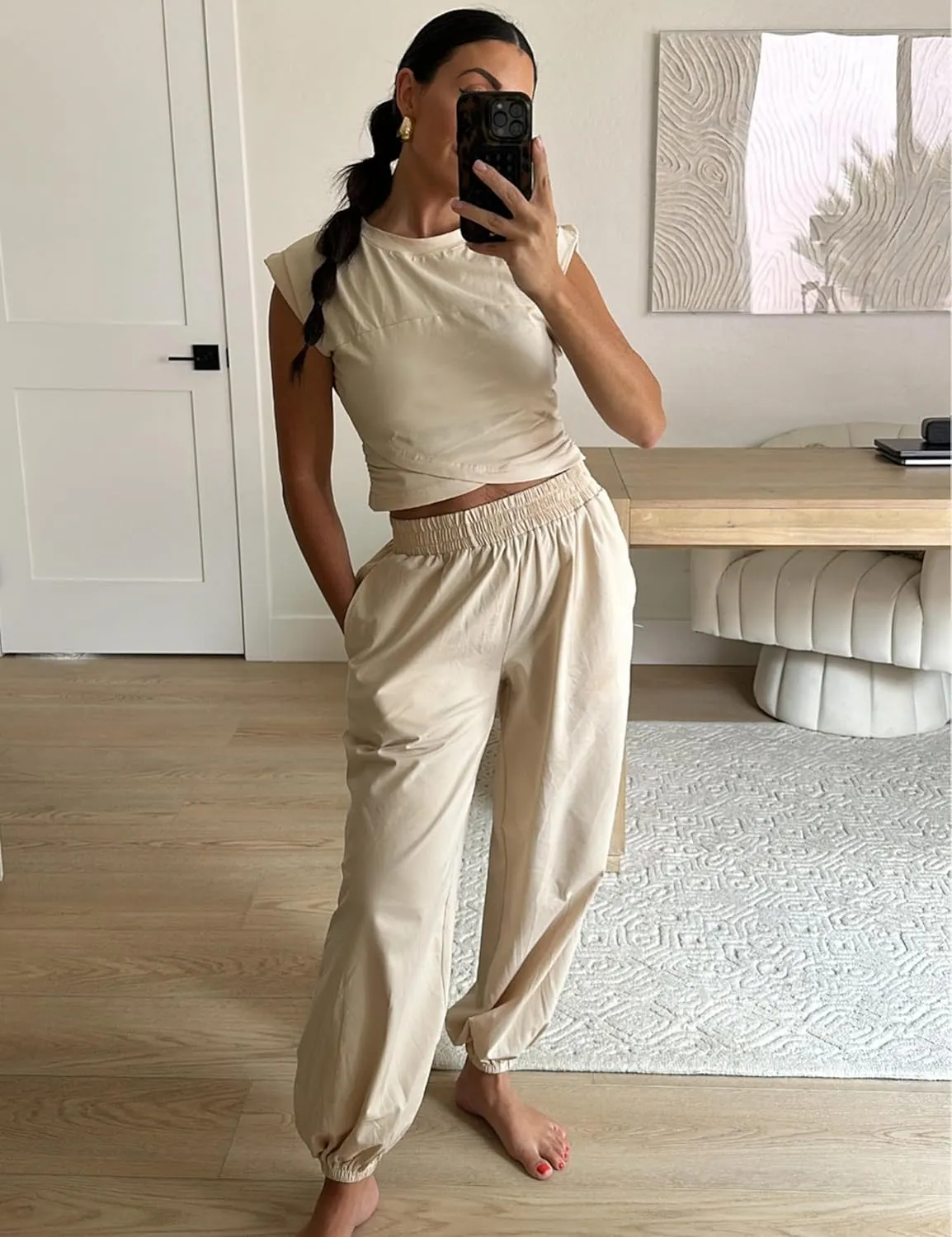 Springrain Womens Two Pieces Outfits Casual Lounge Sets Cropped Tops Sweatpants Tracksuit with Pockets