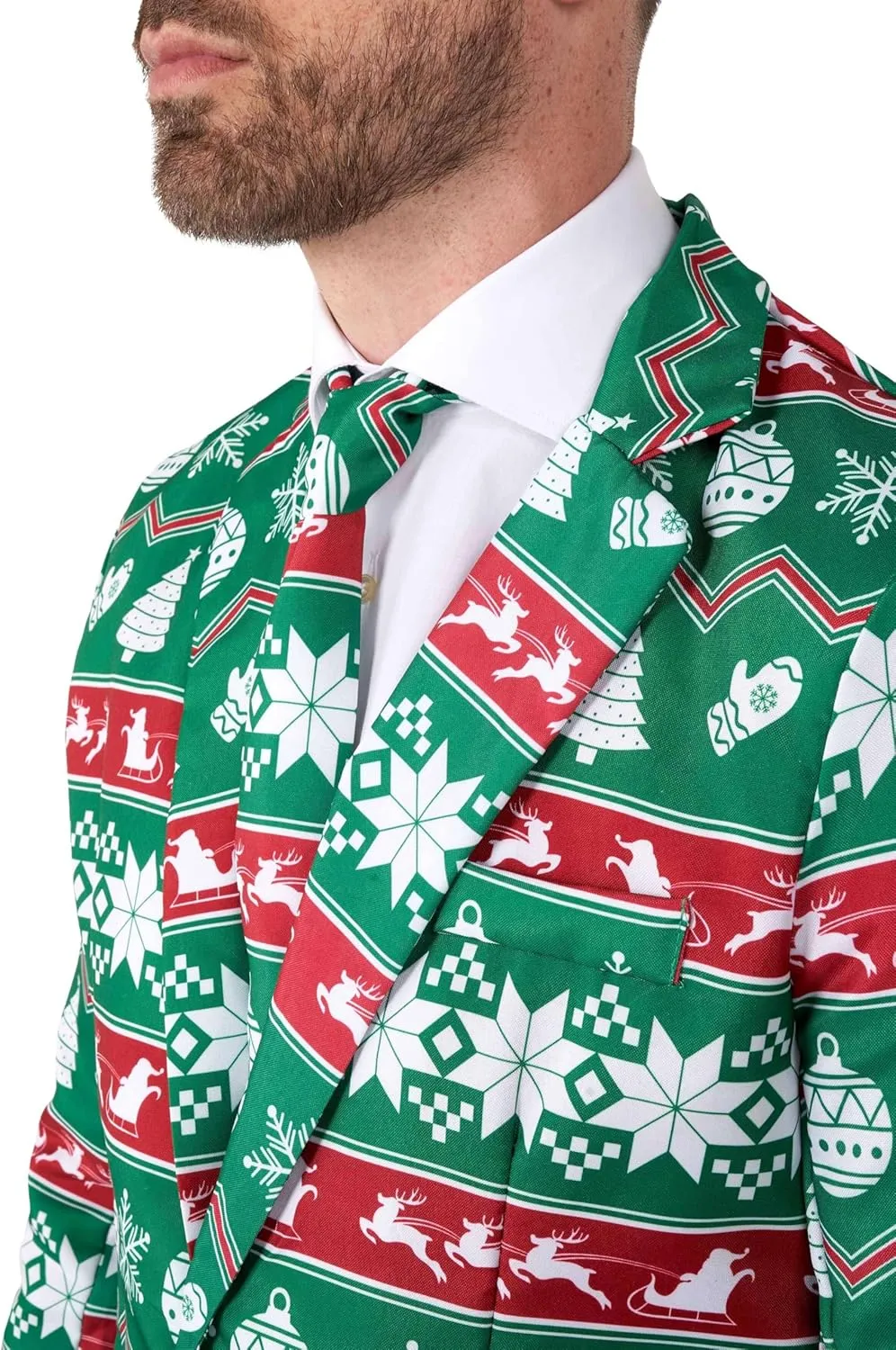 Suitmeister Men's Christmas Suit - Ugly Holiday Festive Outfit - Includes Blazer, Pants, Tie