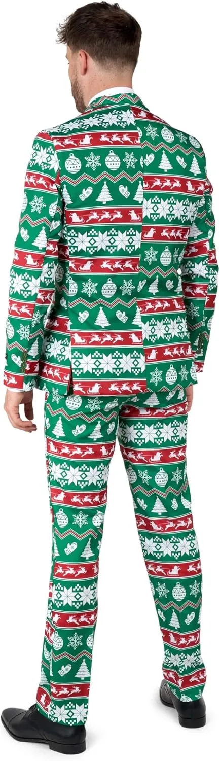 Suitmeister Men's Christmas Suit - Ugly Holiday Festive Outfit - Includes Blazer, Pants, Tie