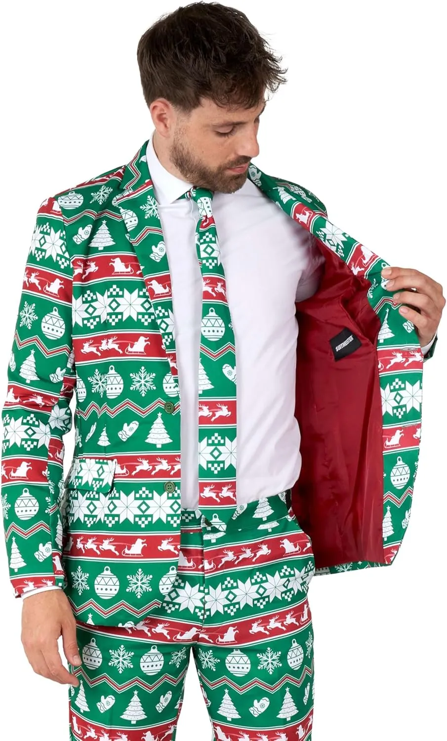 Suitmeister Men's Christmas Suit - Ugly Holiday Festive Outfit - Includes Blazer, Pants, Tie