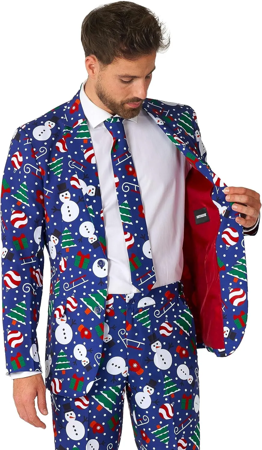 Suitmeister Men's Christmas Suit - Ugly Holiday Festive Outfit - Includes Blazer, Pants, Tie