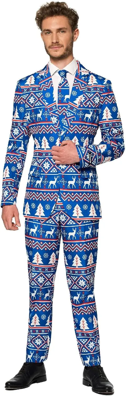 Suitmeister Men's Christmas Suit - Ugly Holiday Festive Outfit - Includes Blazer, Pants, Tie