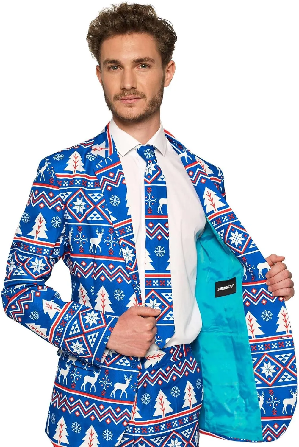 Suitmeister Men's Christmas Suit - Ugly Holiday Festive Outfit - Includes Blazer, Pants, Tie