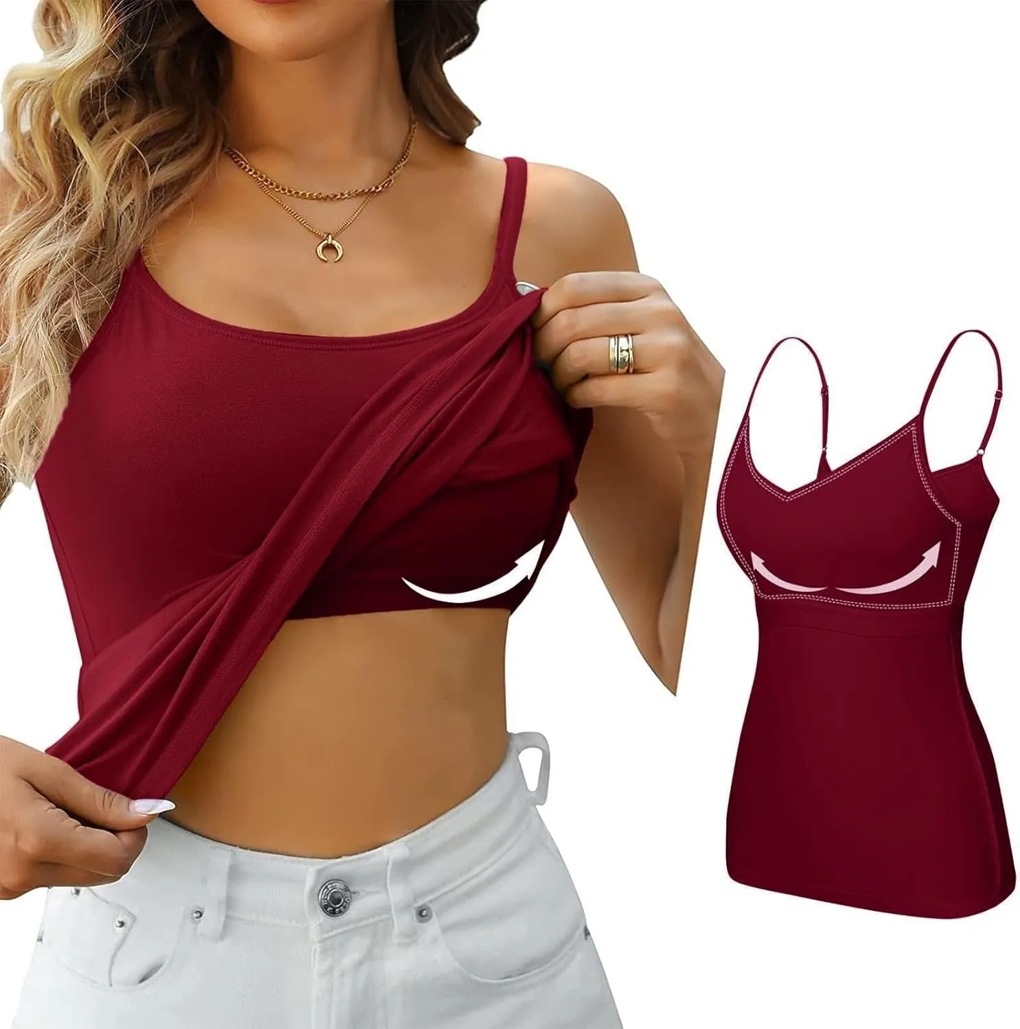 Summer Sexy Camisole Top for Women Pad Bra One Undershirt Womens Tank Tops Camisole Top for Women Built in Bra