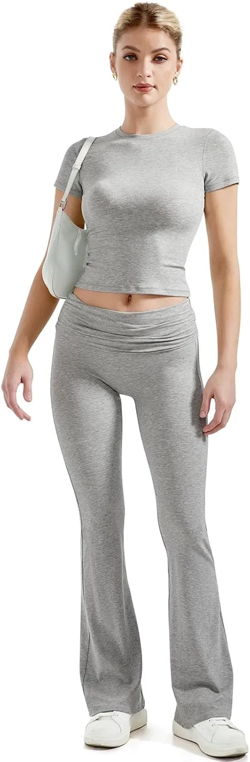 SUUKSESS Women 2 Piece Lounge Sets Going Out Y2K Foldover Pants Matching Pajamas