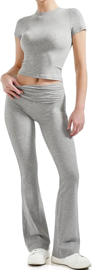 SUUKSESS Women 2 Piece Lounge Sets Going Out Y2K Foldover Pants Matching Pajamas