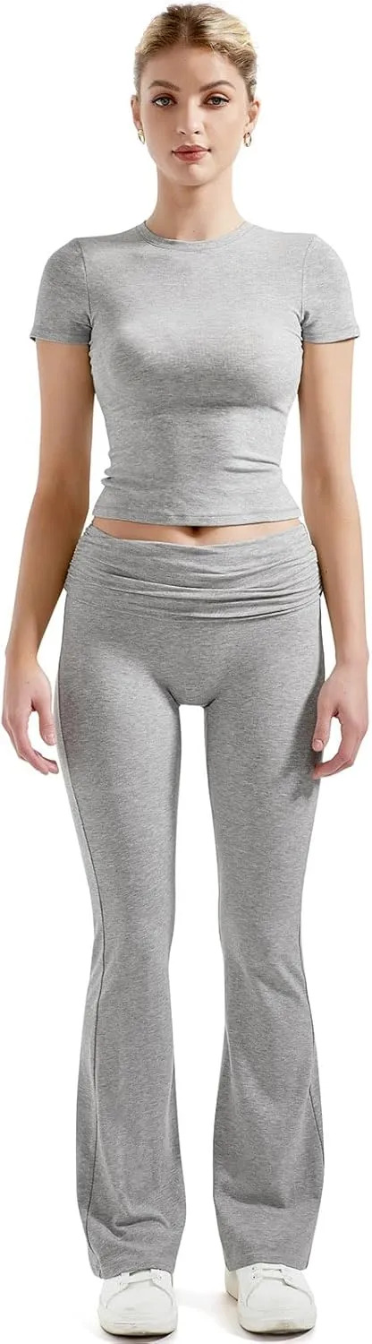 SUUKSESS Women 2 Piece Lounge Sets Going Out Y2K Foldover Pants Matching Pajamas