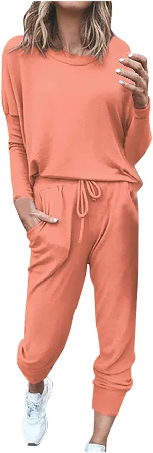 Sweatsuits Women 2 Piece Outfit Crewneck Long Sleeve Track Suits Workout Drawstring Jogger Sets 2024 Fall Lounge Sets
