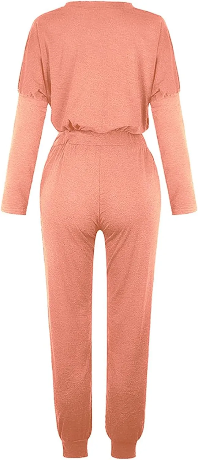 Sweatsuits Women 2 Piece Outfit Crewneck Long Sleeve Track Suits Workout Drawstring Jogger Sets 2024 Fall Lounge Sets