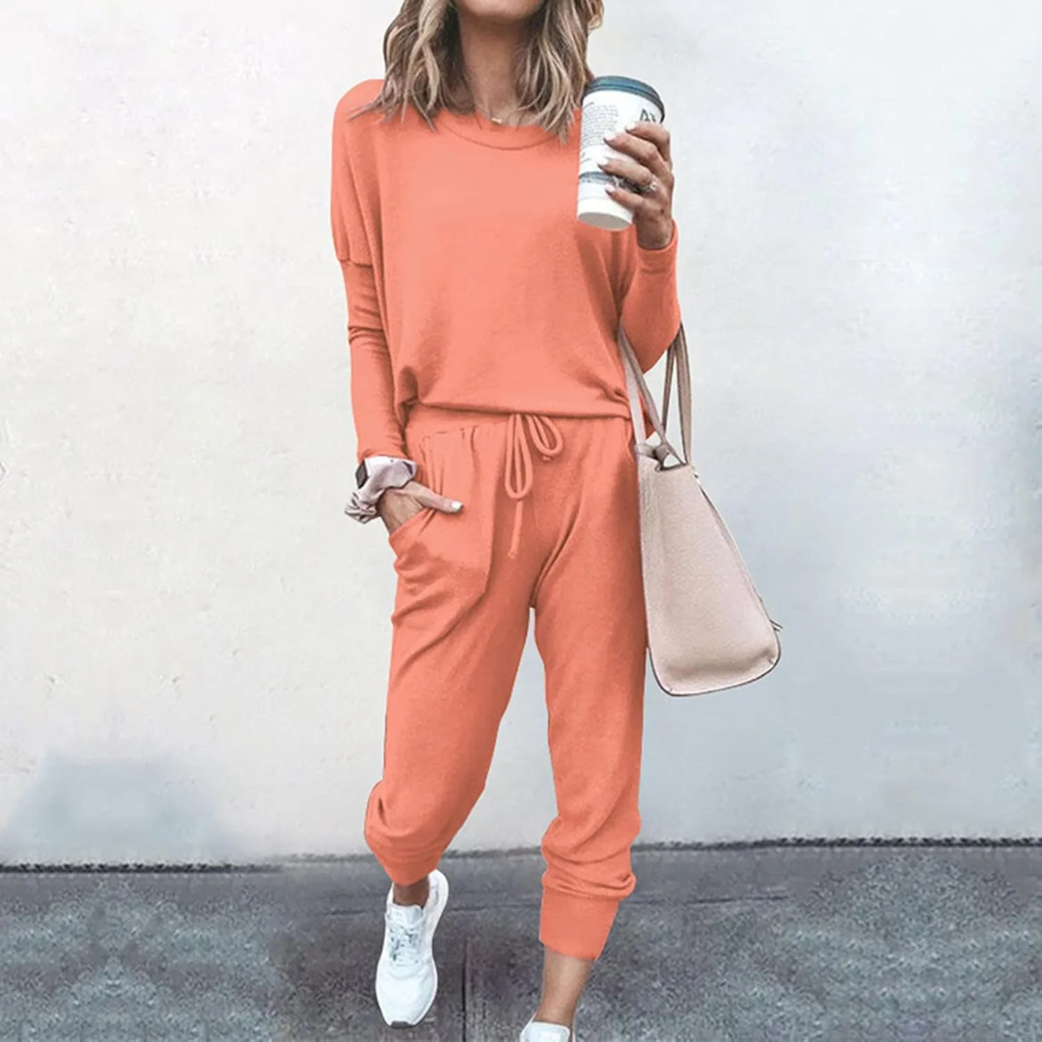 Sweatsuits Women 2 Piece Outfit Crewneck Long Sleeve Track Suits Workout Drawstring Jogger Sets 2024 Fall Lounge Sets