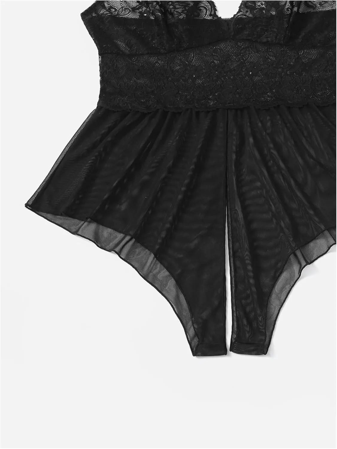 SweatyRocks Women's Plus Size Lingerie Sheer Mesh Floral Lace Cutout Teddy Bodysuit