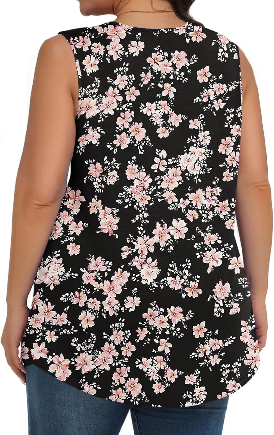 Tank Top for Women Plus Size Printed Sleeveless Tops Loose Casual Pleated Crewneck Blouses Trendy Flowy Tunic Tshirts