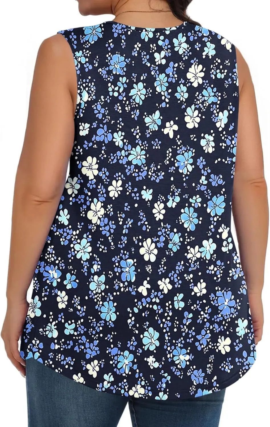 Tank Top for Women Plus Size Printed Sleeveless Tops Loose Casual Pleated Crewneck Blouses Trendy Flowy Tunic Tshirts